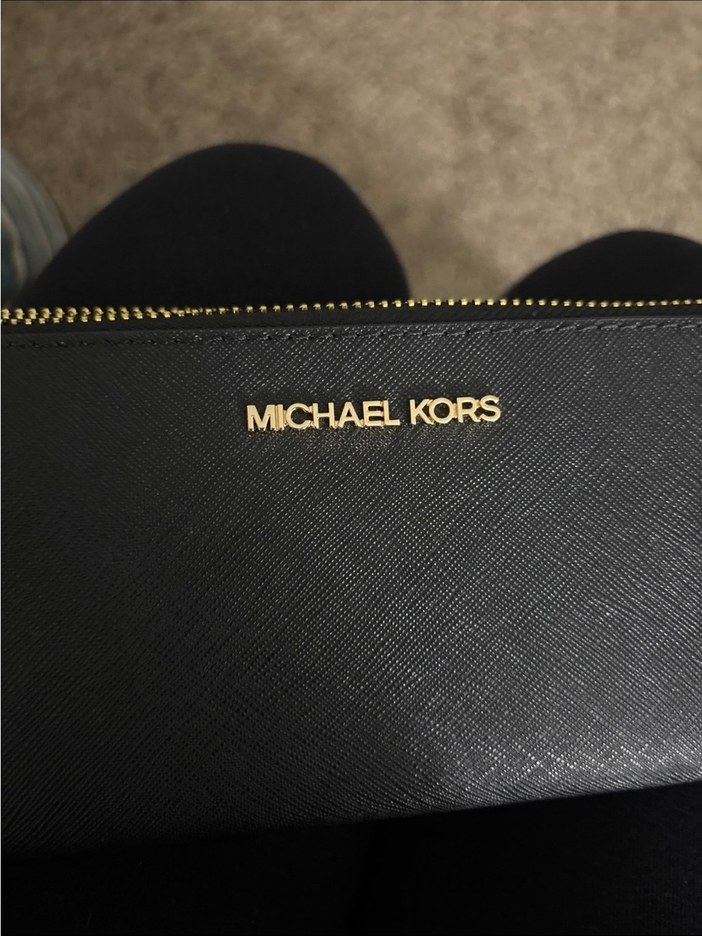 Michael Kors Black Saffiano Wristlet with Gold Logo